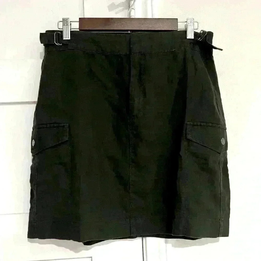 Athleta Voyager Olive Green Linen Mini Skirt- Size 6- NWT